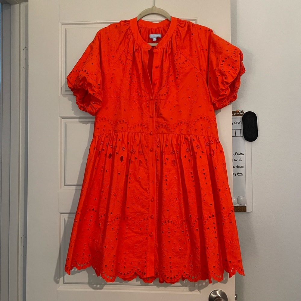 Bright Orange Eyelet Mini Dress